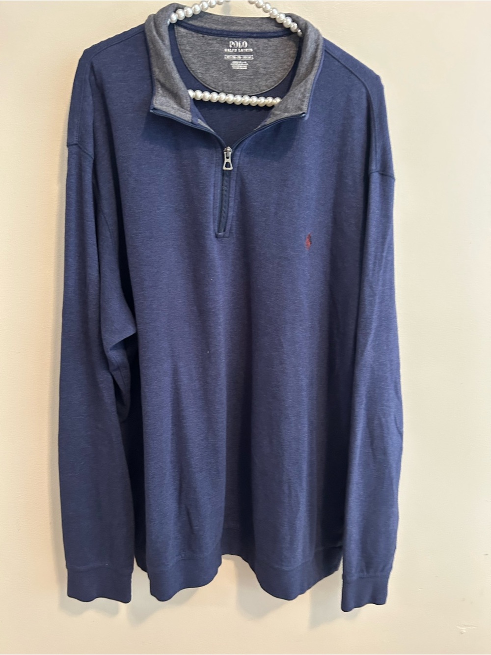 Polo Ralph Lauren Quarter Zip Pullover Mens XLT Tall Heather Blue Gray Sweater